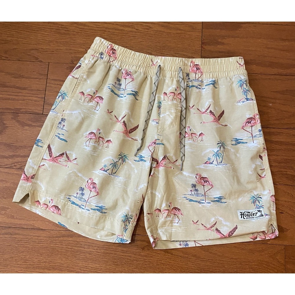 Howler Brothers‎ Swim Trunks Men's Size S Heed The Call Tropical Palms Flamingos